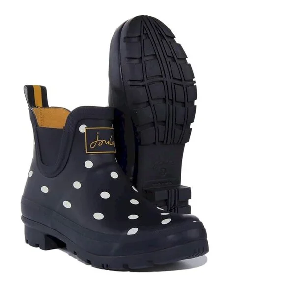 Joules Women's Wellibob Navy White Dots Rain Boot Kids Size 5 New in Box - Picture 2 of 7